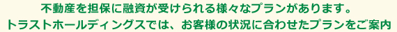 不動産を担保に融資が受けられる様々なプランがあります。